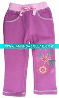 Wholesale Nova Girl ready made fleece flower embroidery pants G1906#purple