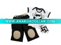 Wholesale HOT cotton children set clothes white shirt with black pants