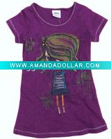 Wholesale Wholesale child summer cotton t-shirt tunic top K1553#purple