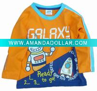 Wholesale toddler boy cotton long sleeve robot t-shirt A421#Orange