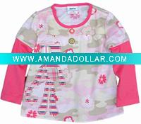 Wholesale Ready made baby girl winter cotton t shirt stock F1978#Pink