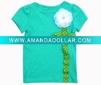 Wholesale blue round neck shirt with flower for kids