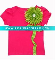 Wholesale red shirt with green flower for kids