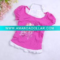 Wholesale rose pink princess kids short t shirts