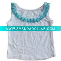 Wholesale sleeveless shirt with skyblue lace for girls