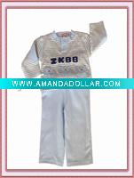Wholesale 100% cotton children interlock and stripe thermal underwear set
