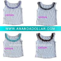 Wholesale sleeveless shirt with lace collar for kids girls