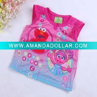 Wholesale cartoon polyster/cotton kids girls' short t shirts
