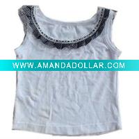 Wholesale sleeveless shirt with black lace for girls