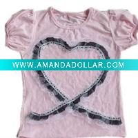 Wholesale lightpink shirt with black pattern for girls
