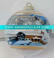 Wholesale Christmas tree ornament inside hand-painted hanging ball with golden lifting rope