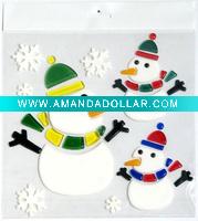 Wholesale three cute snowman for christmas decoration self-adhesive in TPR gel window sticker