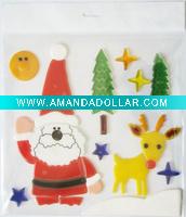 Wholesale deer with santa claus for christmas decoration in TPR gel window stickers