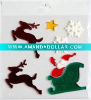 Wholesale deers pull a cart with Santa for christmas decoration in TPR gel sticker,self-adhesive window sticker