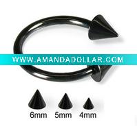 Black titanium horseshoe ring with cone