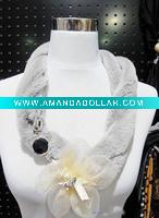 Wholesale Fashion corduroy scarf with silk flower pendant