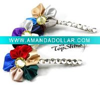 Wholesale Fashion Korea Style Colorful Glass Bead Silk Flower Barrette/Hair Clip In 3 Colors D00287N