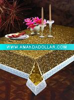 Wholesale Golden Tablecloth with non woven backing