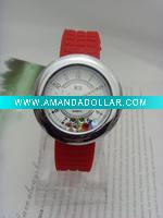 Wholesale cheap red band moved gems silicone Watch