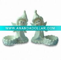 Wholesale ceramic white candle holder with angel design