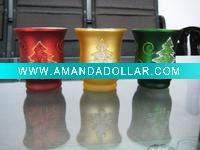 Wholesale hurricane glass X'mas candle holder with Christmas tree for holiday decoration