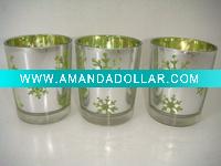 Wholesale glass X'mas candle holder with snowflake for Christmas gifting