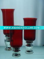 red glass candle holder