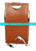 Wholesale Pu leather wine holder for 2bottles with 2pcs accessories