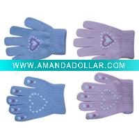 Wholesale 95% acrylic 5% spandex magic glove with "heart" print