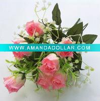Wholesale artificial pink 11 heads the silk rose flower