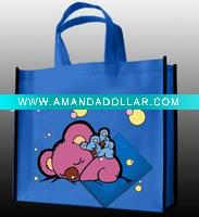 Wholesale 80g blue non woven shopping bag with cartoon printed for shopping