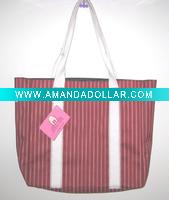 Stripe red nylon tote bag with PP handle