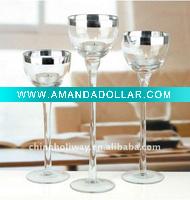 Wholesale Glass candle holder with silvery rim