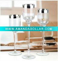 Wholesale Glass candle holder with silvery rim