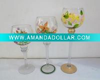 Wholesale glassware handpainted spring flower pattern glass candle holder