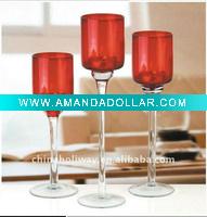 Wholesale Set of three glass candle holder with red color bowl