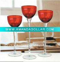 Wholesale Set of three glass candle holder with red color bowl