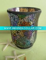 Wholesale Italian mosaic glass candle holder in shiny multicolor for home decor