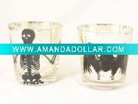 Wholesale Halloween glass candle holder with skeleton decoration