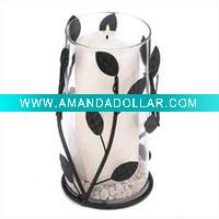 Wholesale Metal leaf and glass candle holder