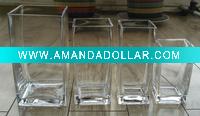 Clear glass tall square vases & candle holders