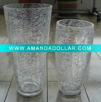 Clear glass round crackle vases