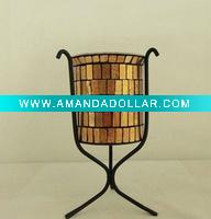 Wholesale Mosaic glass candle holder with iron stand
