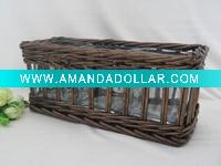 Wholesale Square Glass Candle Holder with Willow Basket