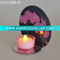 Wholesale reflective glass candle holder with flower in the mirror face