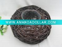 Wholesale Clear Glass Candle Holder in Willow Basket