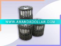 Wholesale Glass Candle Holder with willow basket