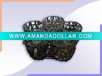 Clear Glass Candle Holder / Willow Basket