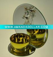 Wholesale reflective glass candle holder with angel in the mirror face