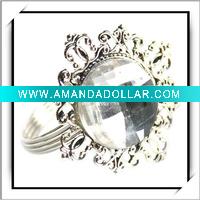 Wholesale Cheap! Silver White Gem Wedding Acrylic Napkin Rings